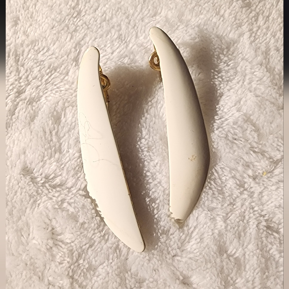 Vintage Trifari White Enamel Crescent Clip-On Earrings